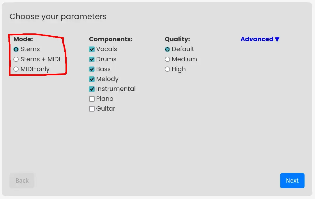 MIDI settings interface