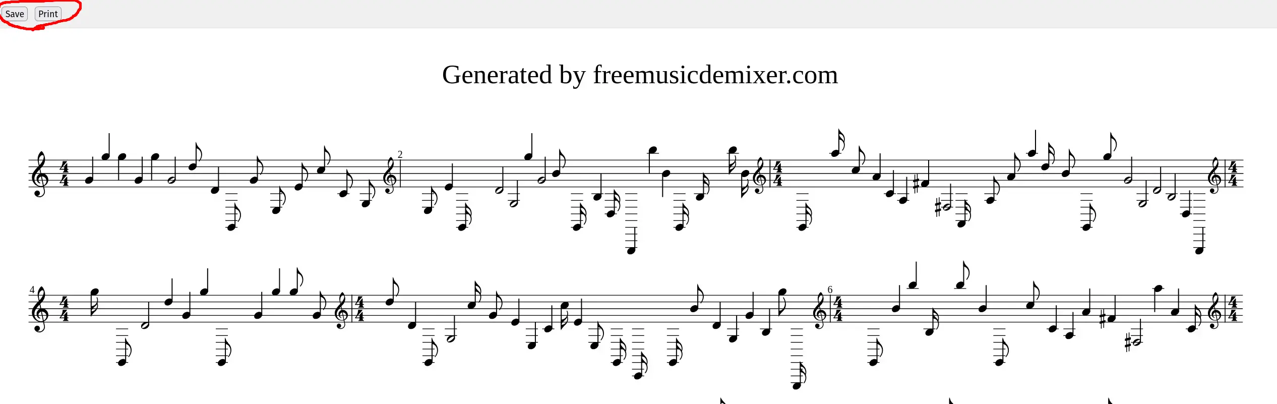 Printable sheet music interface