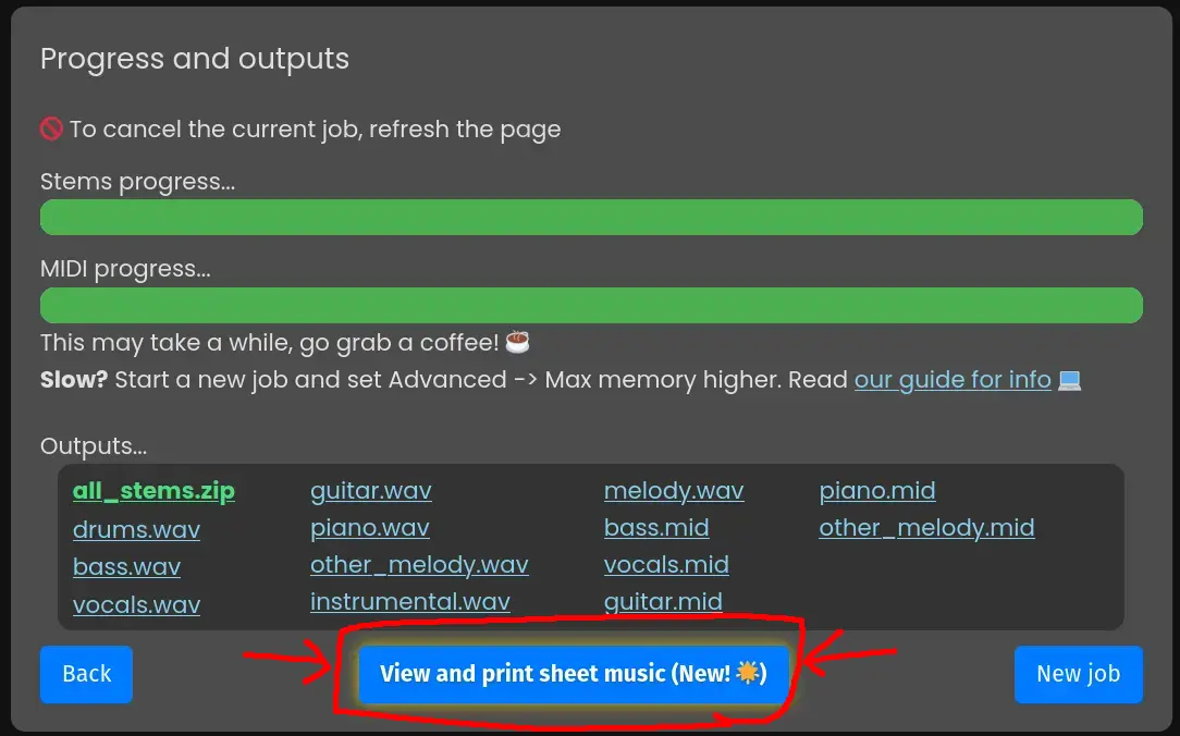 Sheet music download button
